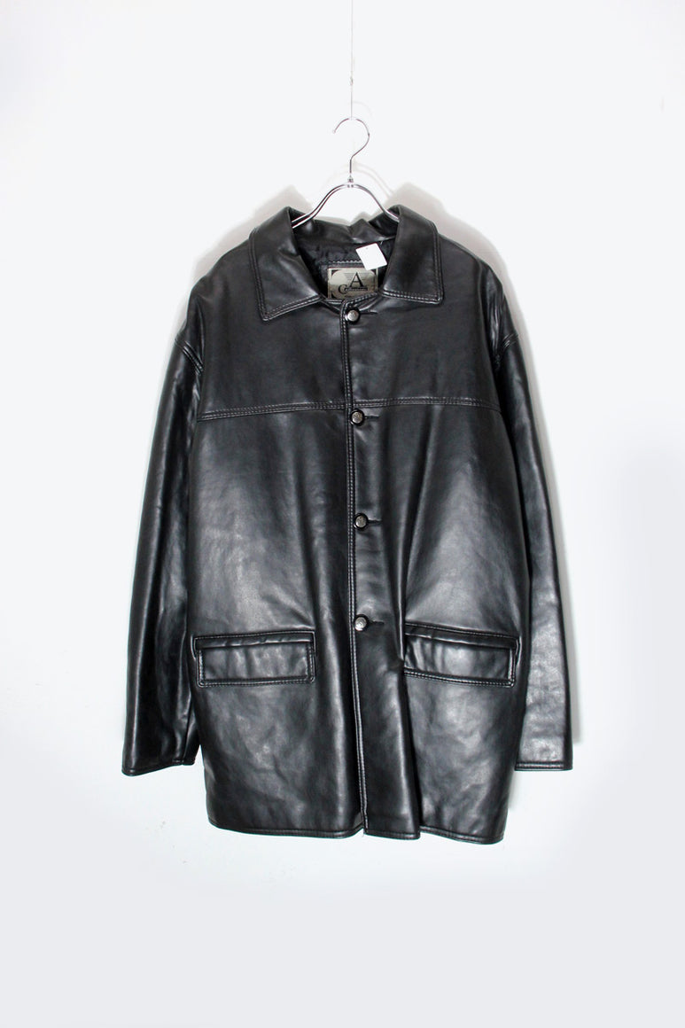 MADE IN ITALY 90'S LEATHER QUILTING LINNING COAT / BLACK [SIZE: XL相当 USED]