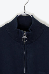 MADE IN TURKEY HALF-ZIP COTTON KNIT SWEATER / NAVY［ SIZE: L USED ]