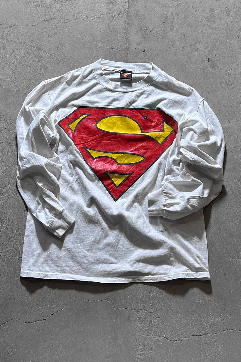 97'S SUPERMAN L/S T-SHIRT / WHITE [SIZE: L USED]