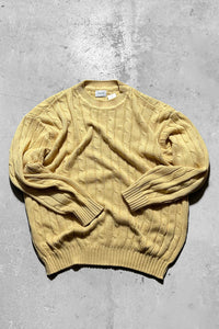 MADE IN ITALY 90'S COTTON CABLE KNIT SWEATER / YELLOW [SIZE: M USED]