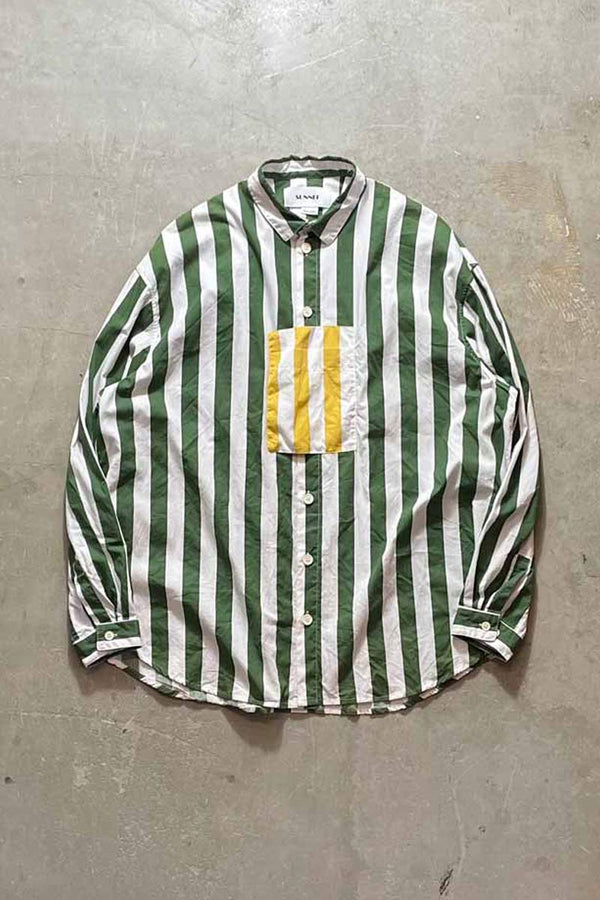 MADE IN ITALY POLYESTER STRIPED SHIRT / STRIPE [SIZE:M USED]