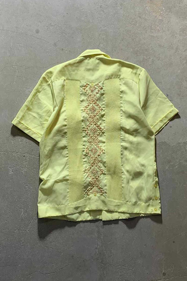 70'S OPEN COLLAR S/S CUBA SHIRT/ YELLOW [SIZE:L USED]