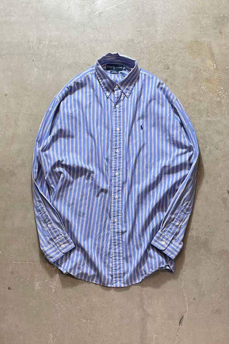 90'S L/S BD STRIPE BLAKE SHIRT / BLUE [SIZE:L USED]