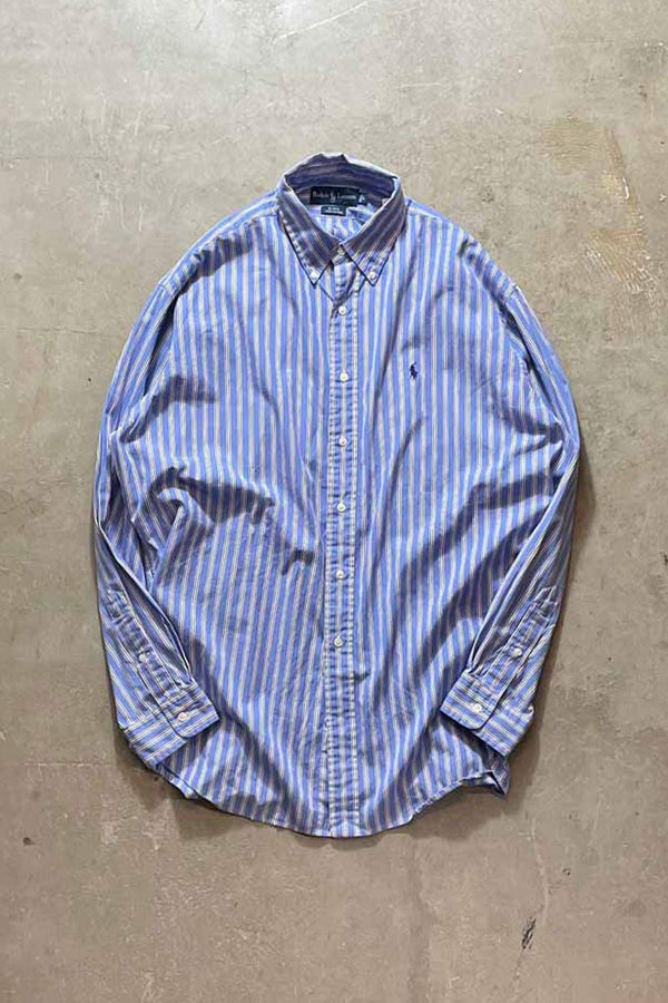 90'S L/S BD STRIPE BLAKE SHIRT / BLUE [SIZE:L USED]