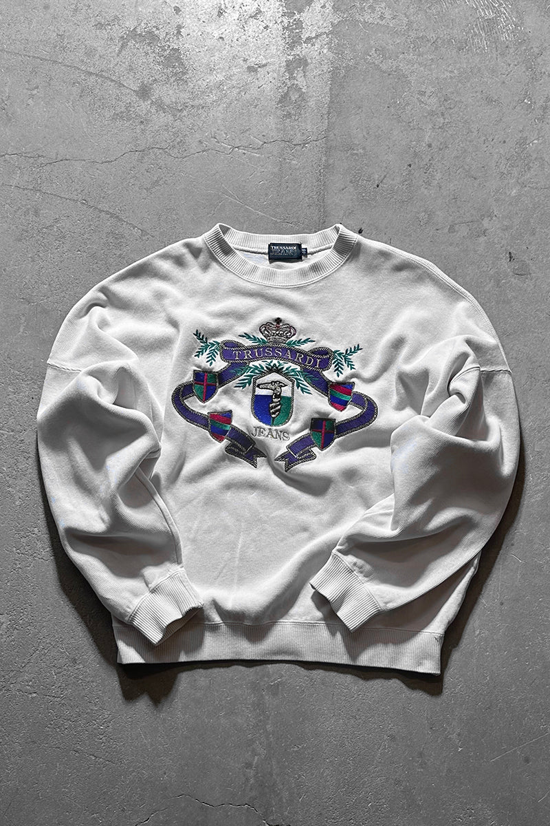 90'S LOGO EMBROIDERY SWEATSHIRT / WHITE [SIZE: M USED]