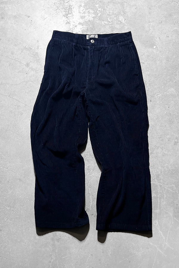 90'S TUCK CORDUROY PANTS / NAVY [SIZE: 32 USED]