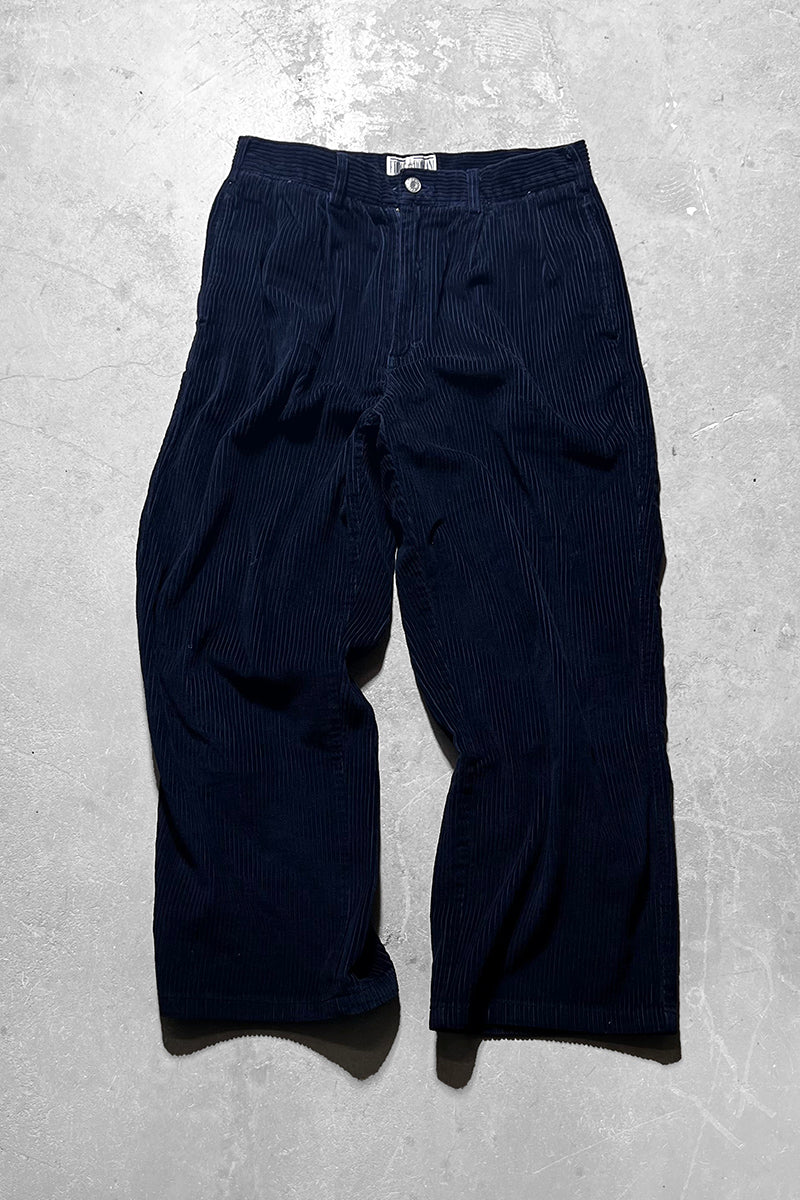 90'S TUCK CORDUROY PANTS / NAVY [SIZE: 32 USED]