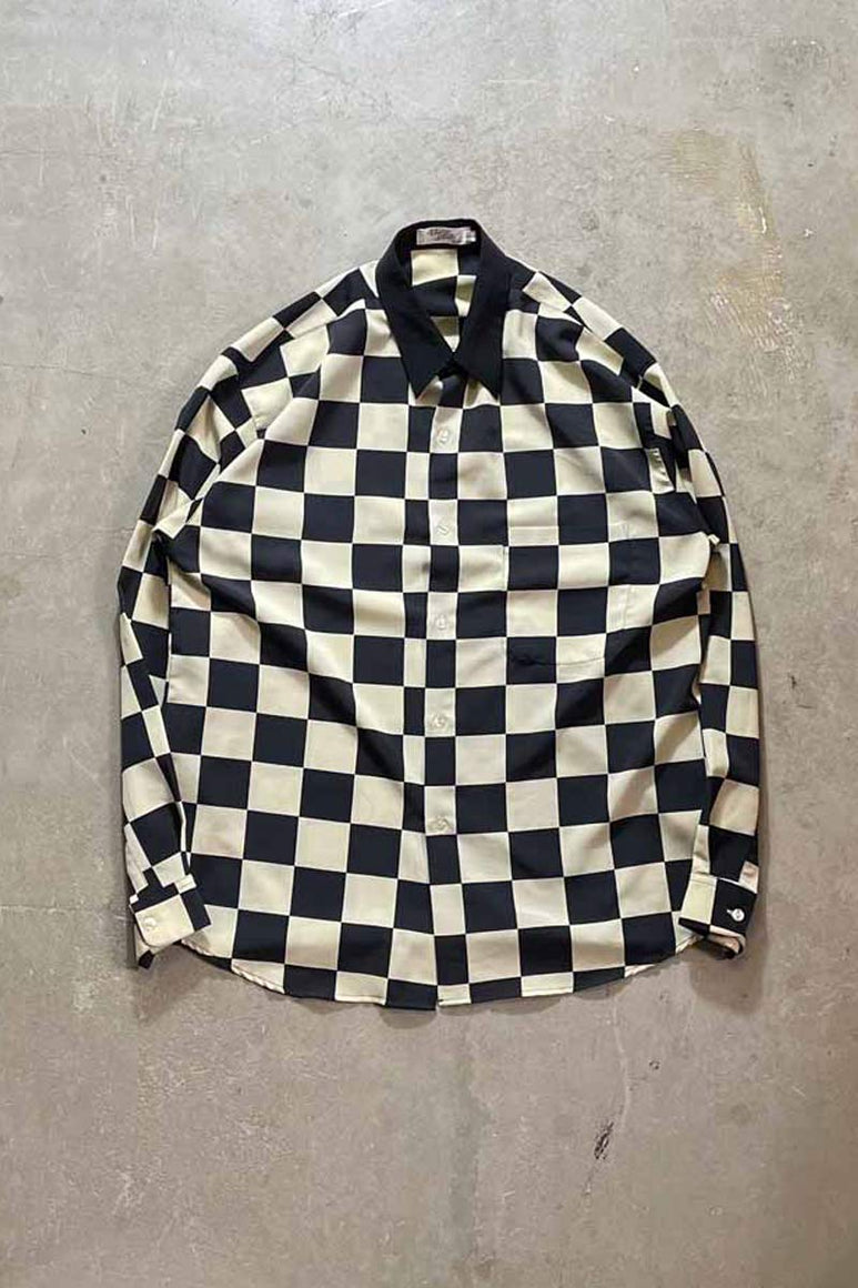 90'S L/S BLOCK PLAID SHIRT / CHECK [SIZE:L USED]