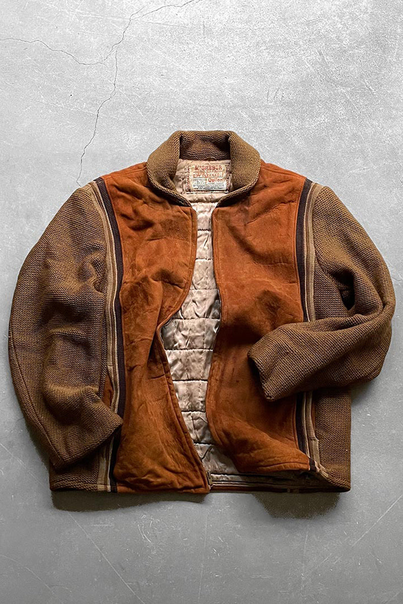 MADE IN USA 60'S SUEDE LEATHER/WOOL SWITCHING ZIP JACKET / BROWN [SIZE: 42 USED]
