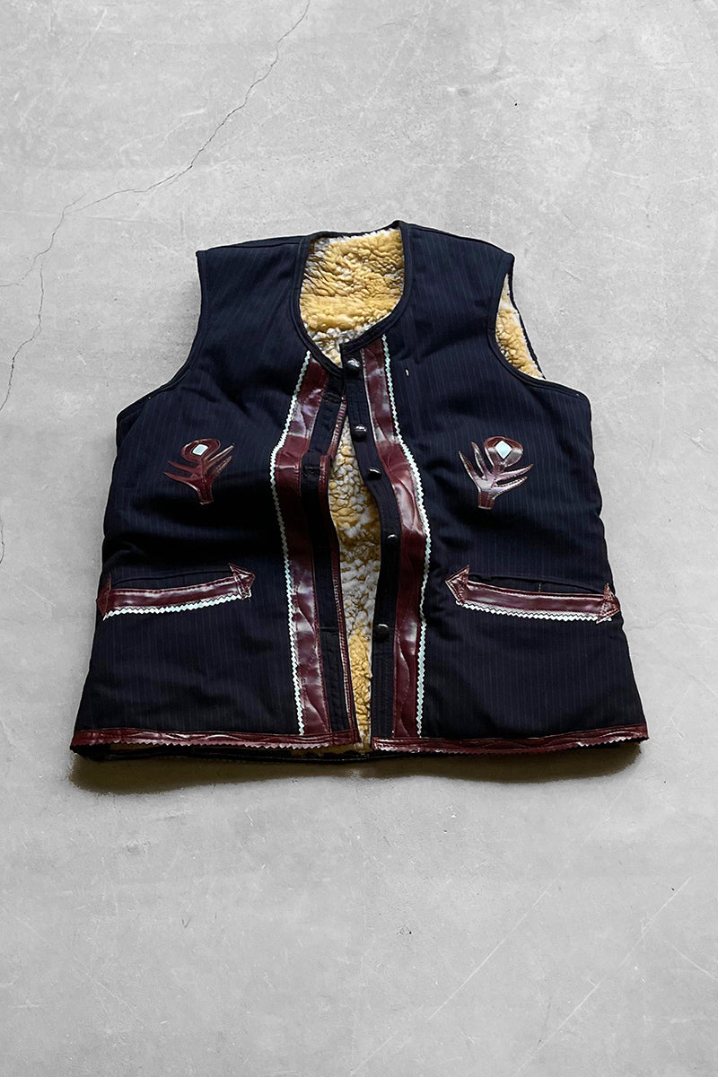 70-80s WOOL BOA VEST / NAVY [SIZE: XL USED]