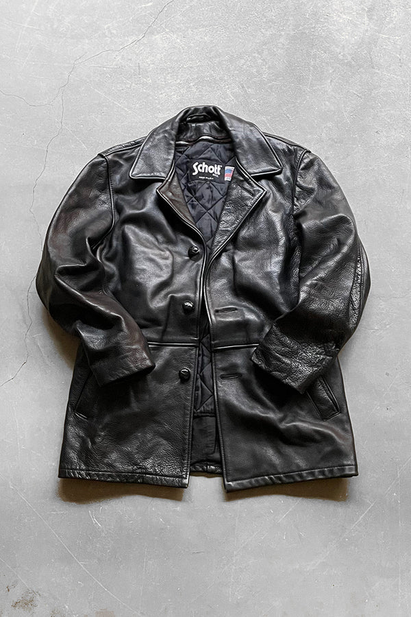 MADE IN USA 90'S LEATHER CAR COAT W/LINER / BLACK	[SIZE: S USED]