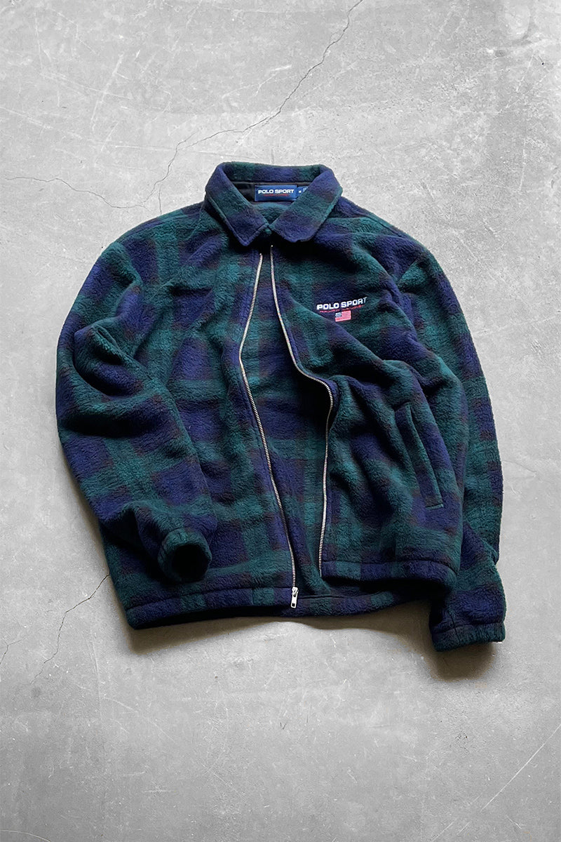 90'S ZIP UP CHECK FLEECE JACKET / CHECK SIZE: M USED