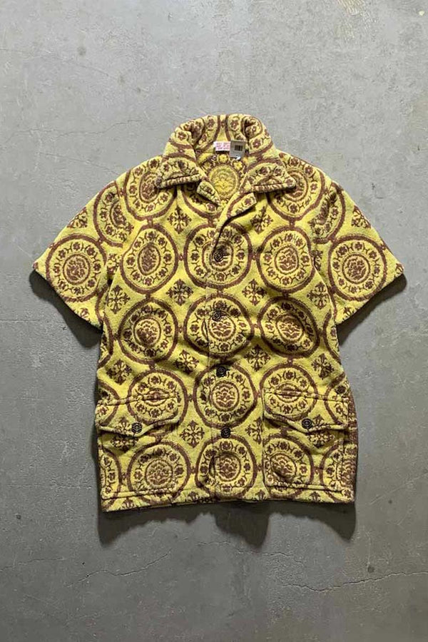 MADE IN BRAZIL 60-70'S PATTERN S/S BEACH SHIRT/ YELLOW [SIZE:L USED]
