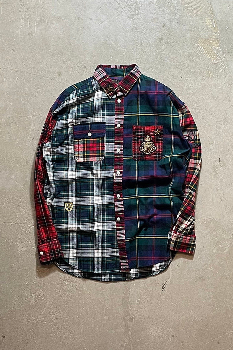 L/S EMBROIDERY DESIGN COTTON FLANNEL CHECK SHIRT / CHECK [SIZE: M USED]