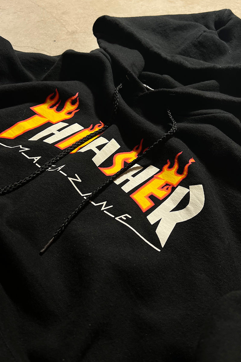 LOGO PRINT SWEAT HOODIE / BLACK [SIZE: L US SPEC USED]