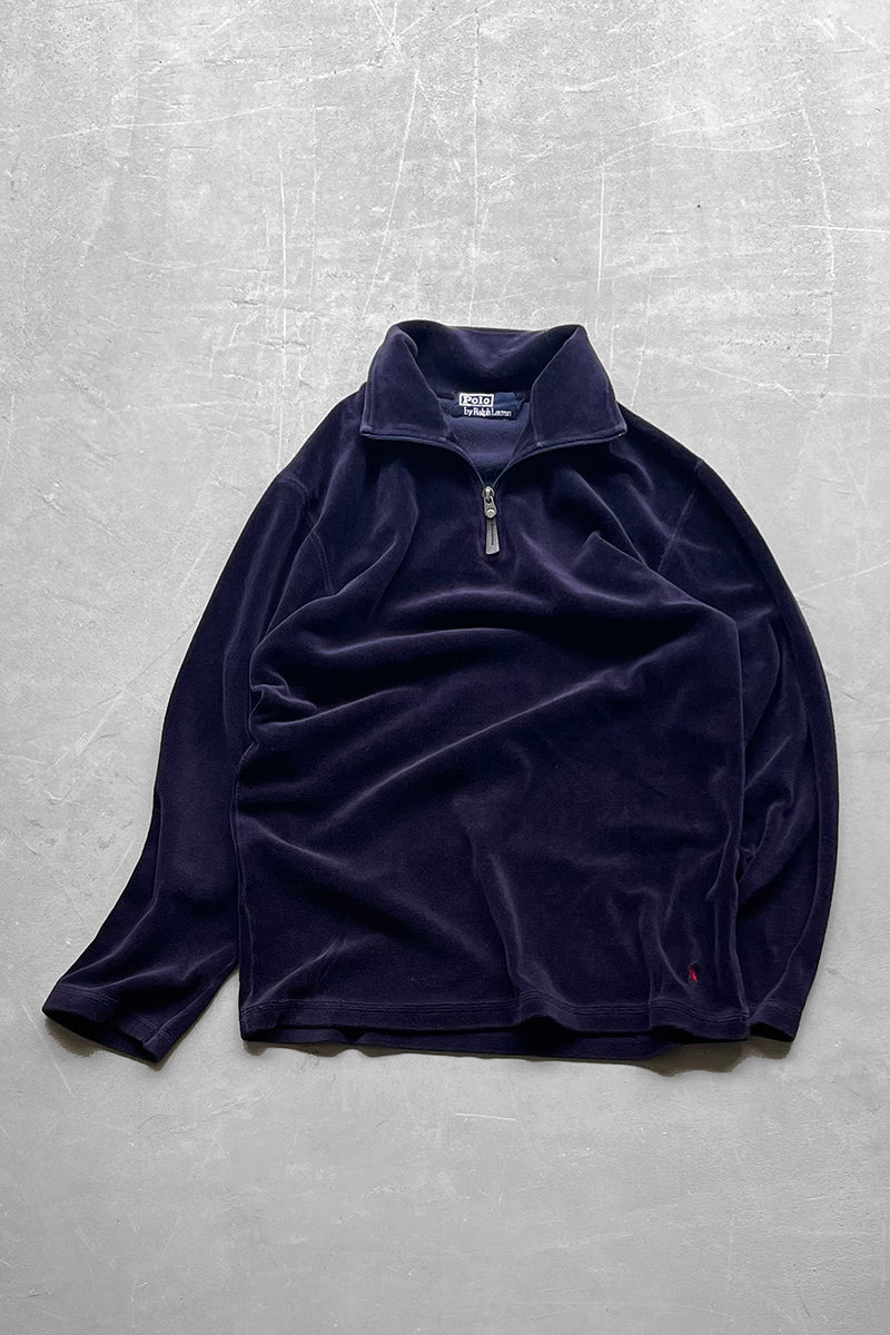 90'S VELOUR HALF ZIP SHIRT / NAVY [SIZE: S USED]