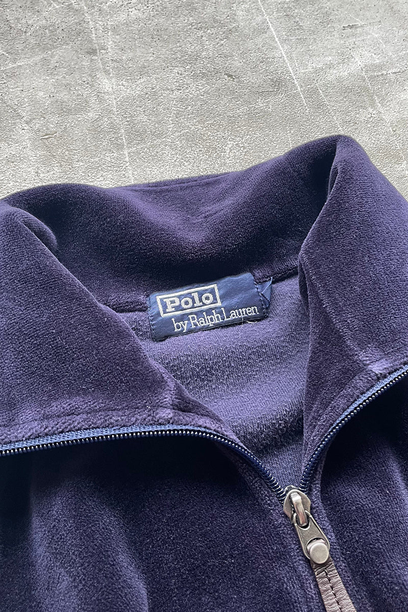 90'S VELOUR HALF ZIP SHIRT / NAVY [SIZE: S USED]