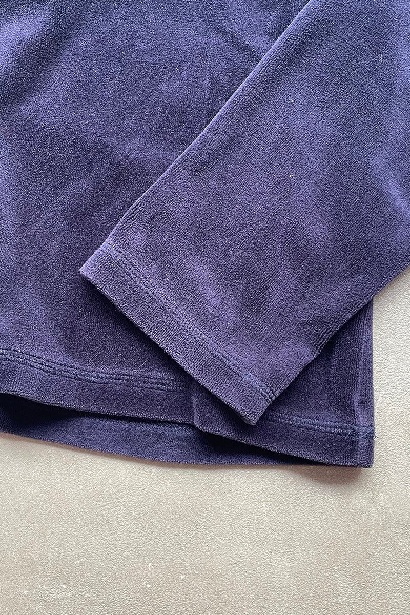 90'S VELOUR HALF ZIP SHIRT / NAVY [SIZE: S USED]