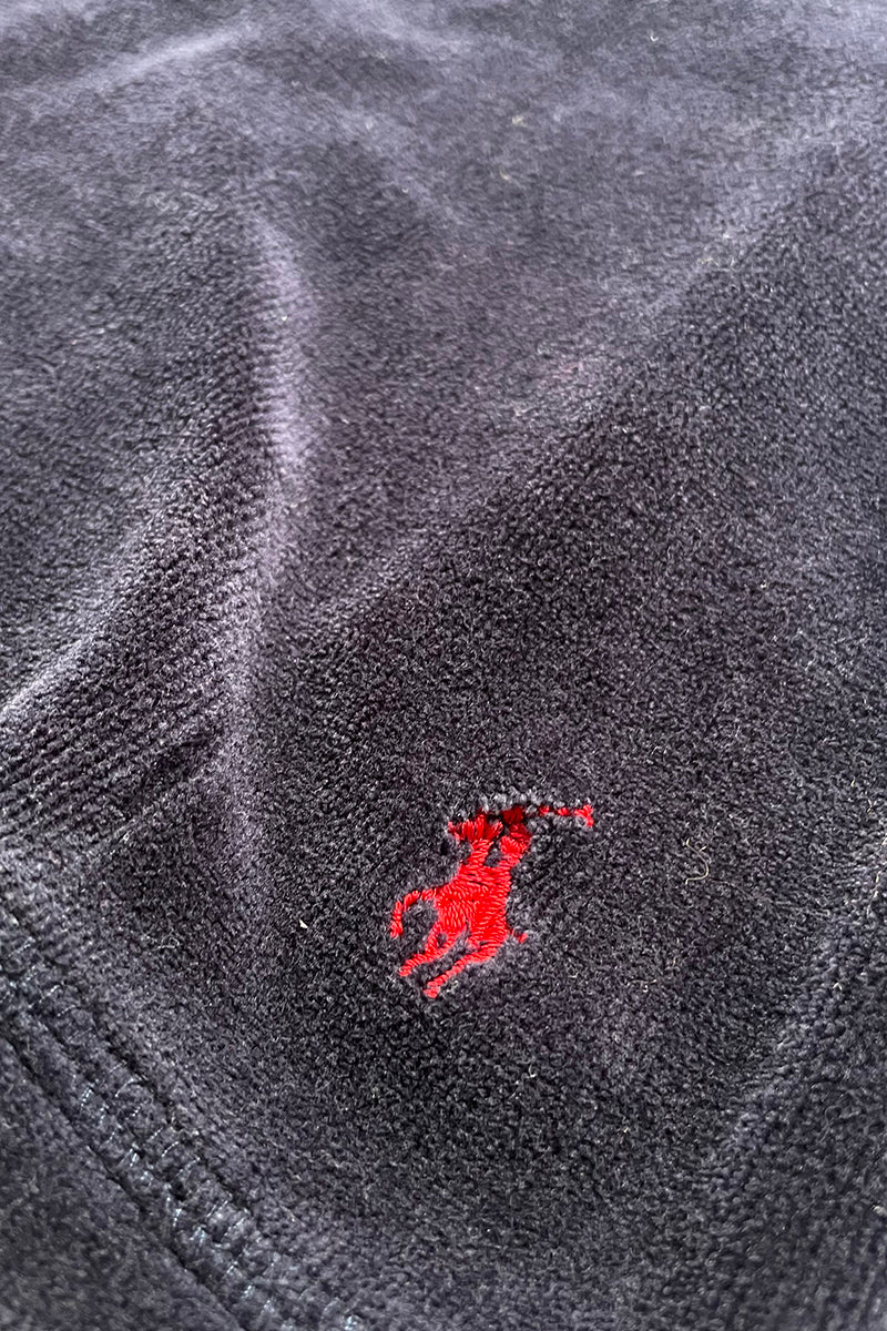 90'S VELOUR HALF ZIP SHIRT / NAVY [SIZE: S USED]