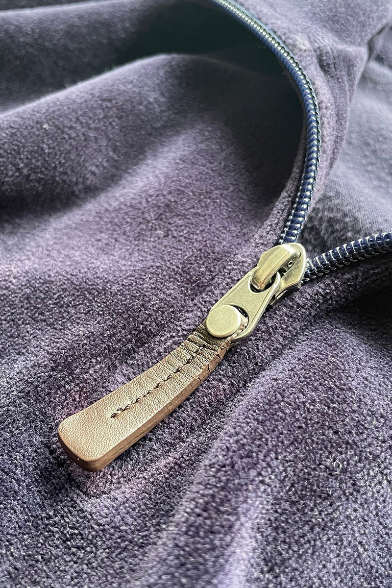 90'S VELOUR HALF ZIP SHIRT / NAVY [SIZE: S USED]