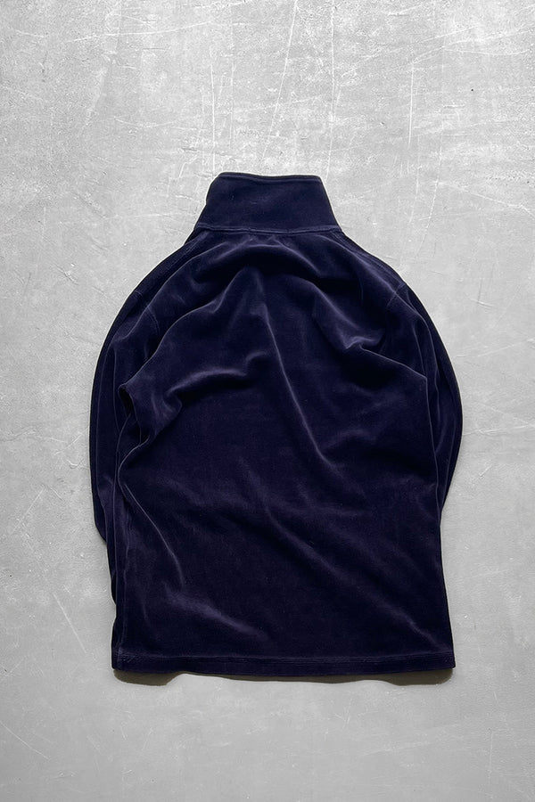 90'S VELOUR HALF ZIP SHIRT / NAVY [SIZE: S USED]