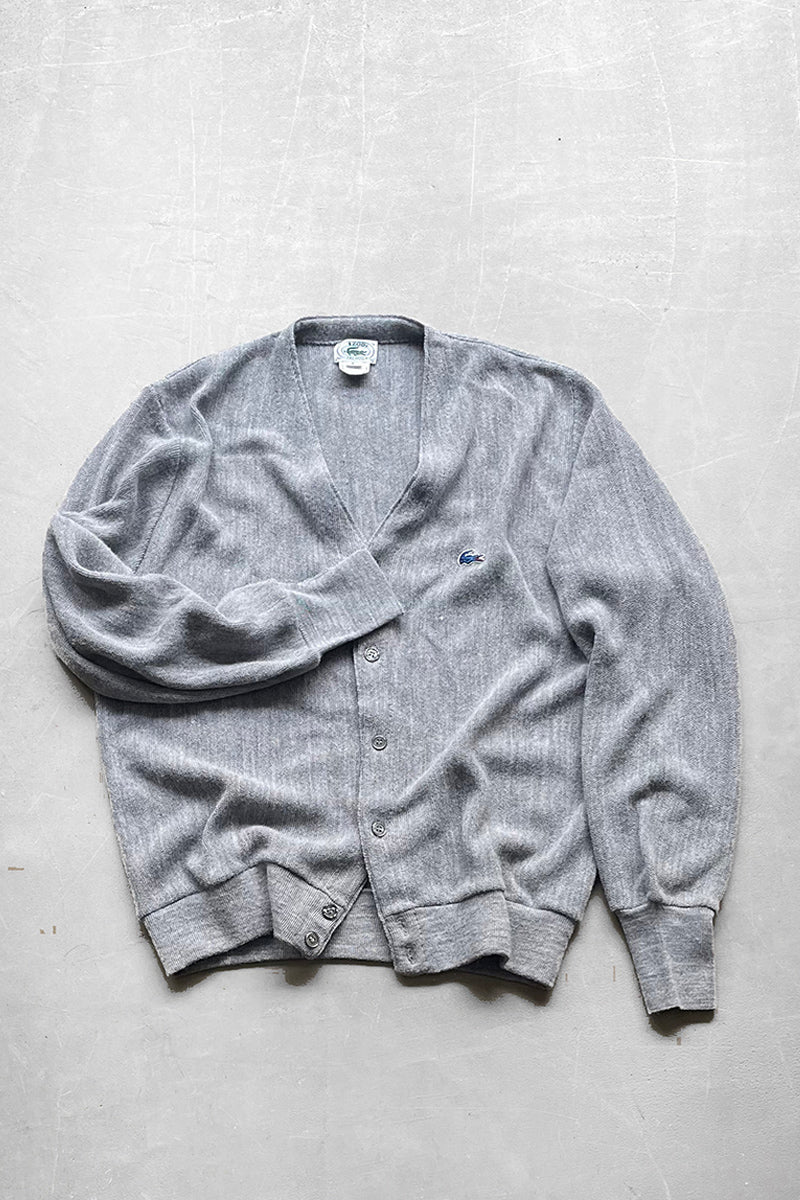 MADE IN USA 80'S ACRYLIC KNIT CARDIGAN / GRAY [SIZE: L USED]