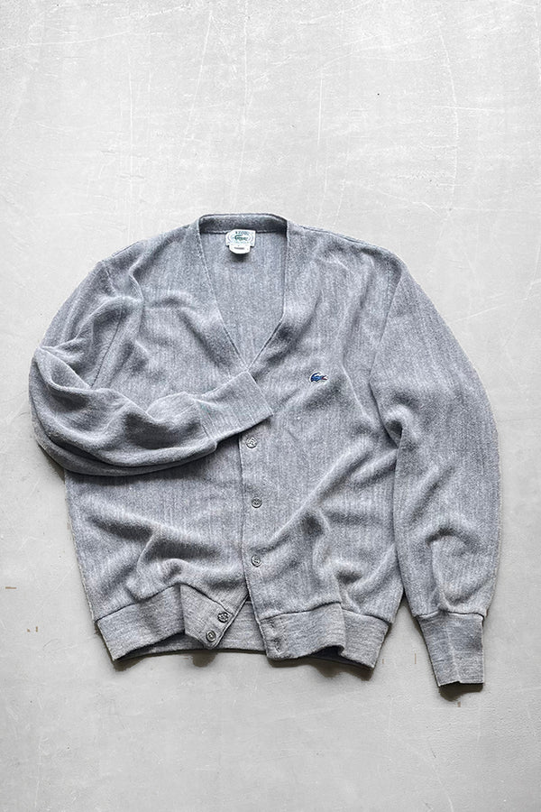 MADE IN USA 80'S ACRYLIC KNIT CARDIGAN / GRAY [SIZE: L USED]
