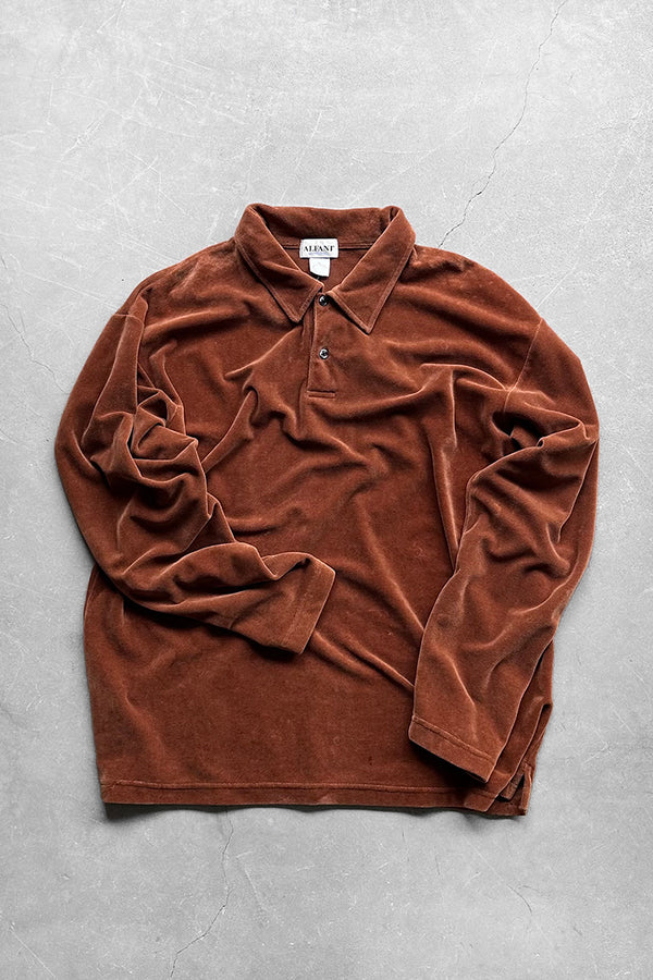 90'S PILE POLO SHIRT / BROWN [SIZE: XL USED]