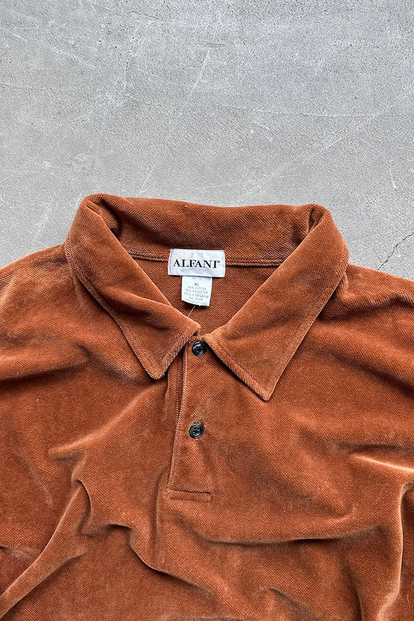 90'S PILE POLO SHIRT / BROWN [SIZE: XL USED]