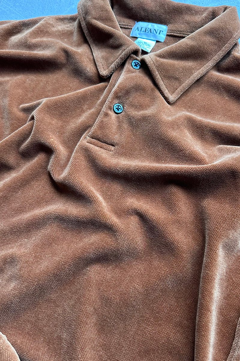 90'S PILE POLO SHIRT / BROWN [SIZE: XL USED]
