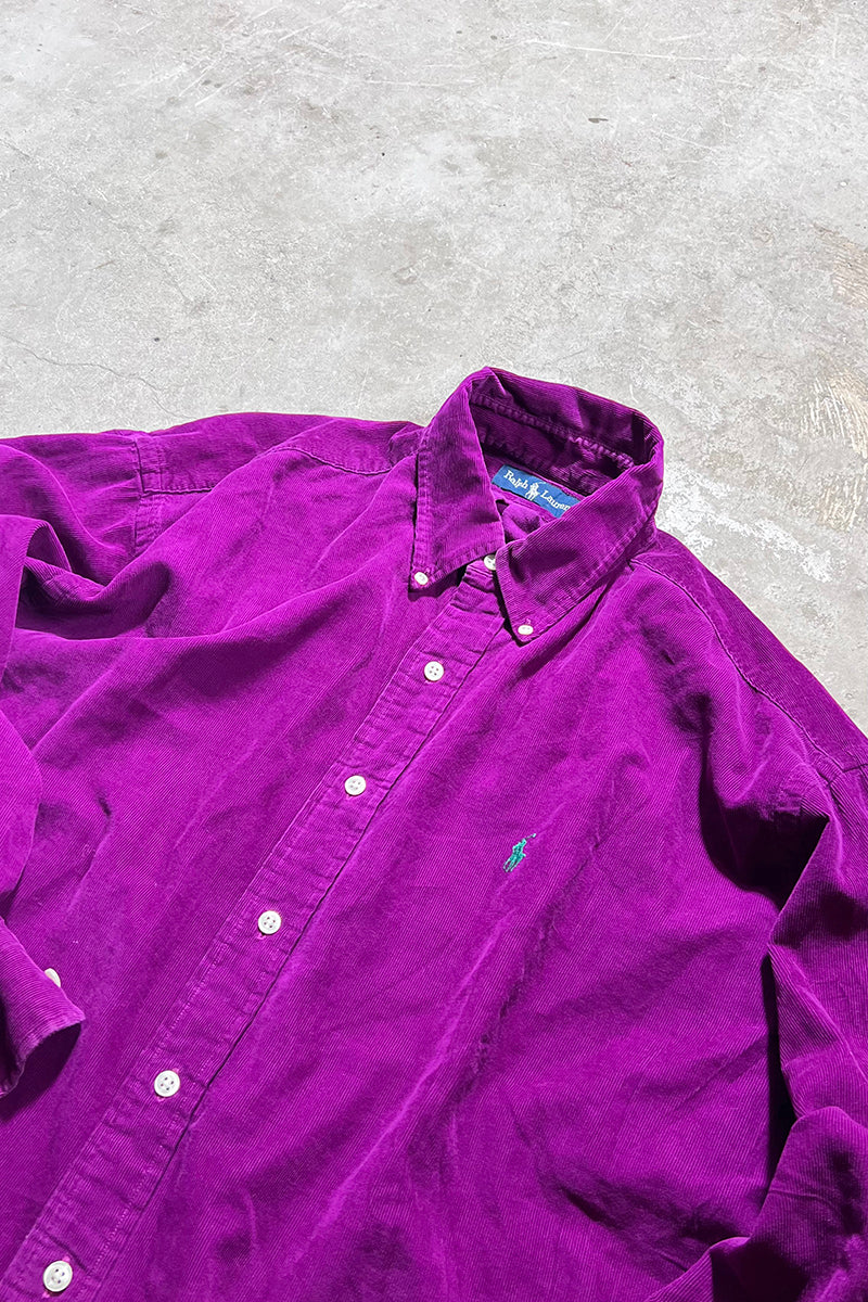 90'S L/S BD CORDUROY BLAKE SHIRT / PURPLE [SIZE: XL USED]