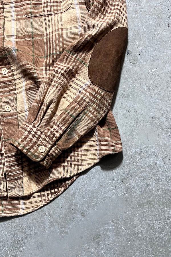 90'S L/S FLANNEL WORK CHECK SHIRT / BEIGE [SIZE: L USED]
