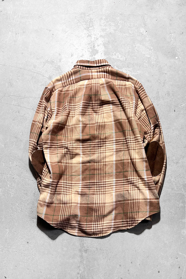 90'S L/S FLANNEL WORK CHECK SHIRT / BEIGE [SIZE: L USED]