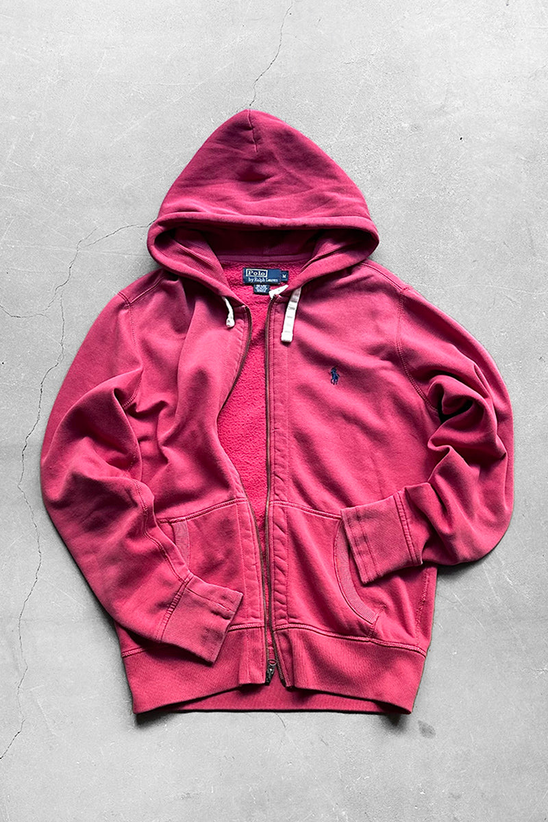 90s ZIP-UP SWEAT HOODIE / RED [SIZE: M USED]
