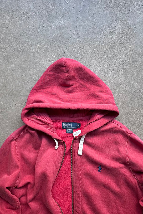 90s ZIP-UP SWEAT HOODIE / RED [SIZE: M USED]