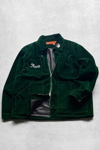 VELOUR ZIP UP WORK JACKET / GREEN [SIZE: 4 USED]