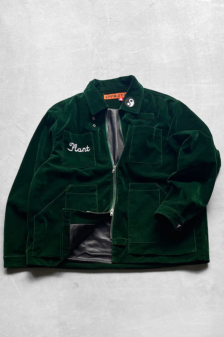 VELOUR ZIP UP WORK JACKET / GREEN [SIZE: 4 USED]