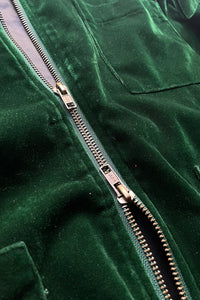 VELOUR ZIP UP WORK JACKET / GREEN [SIZE: 4 USED]