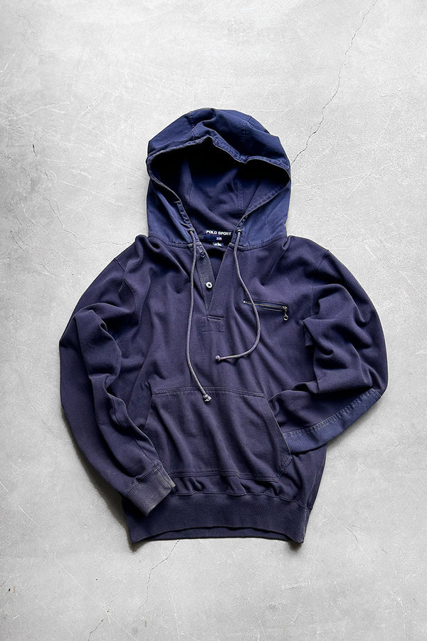 90'S HALF-ZIP SWEAT HOODIE / NAVY [SIZE: M USED]