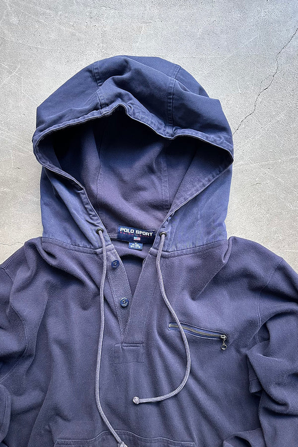 90'S HALF-ZIP SWEAT HOODIE / NAVY [SIZE: M USED]