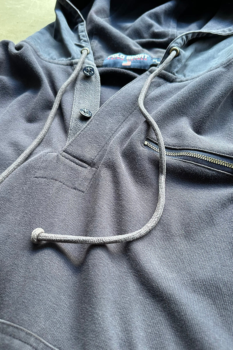 90'S HALF-ZIP SWEAT HOODIE / NAVY [SIZE: M USED]