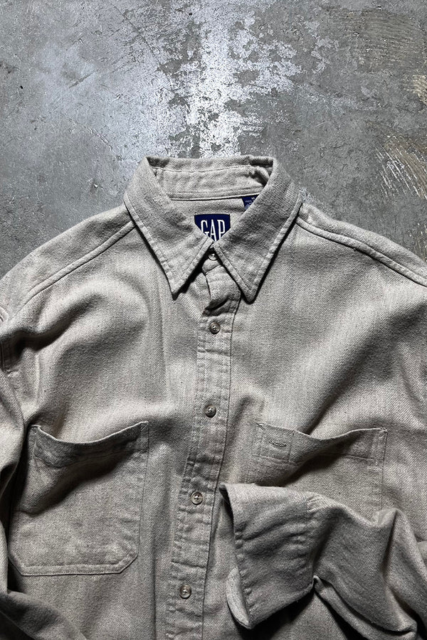90'S L/S SHIRT / BEIGE [SIZE: M NOS/DEADSTOCK]