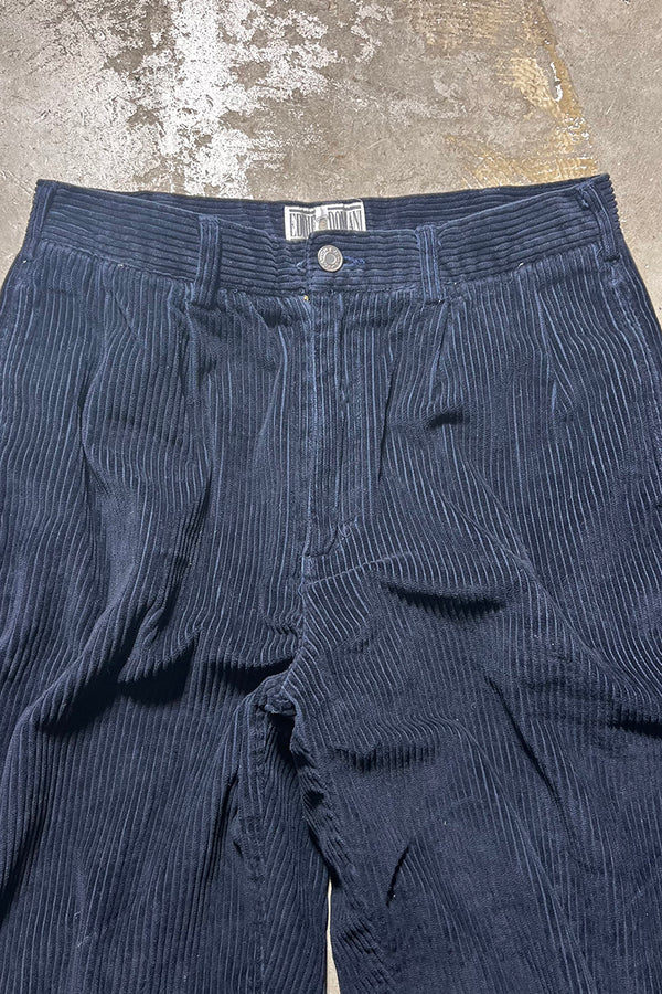 90'S TUCK CORDUROY PANTS / NAVY [SIZE: 32 USED]