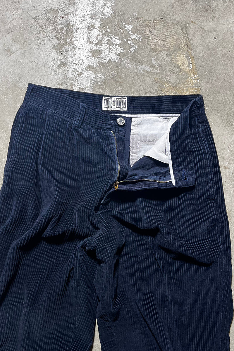 90'S TUCK CORDUROY PANTS / NAVY [SIZE: 32 USED]