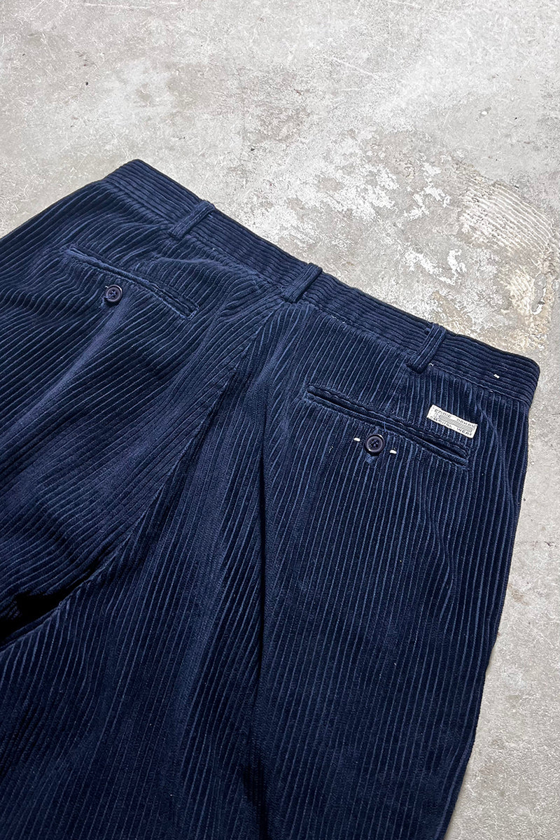 90'S TUCK CORDUROY PANTS / NAVY [SIZE: 32 USED]