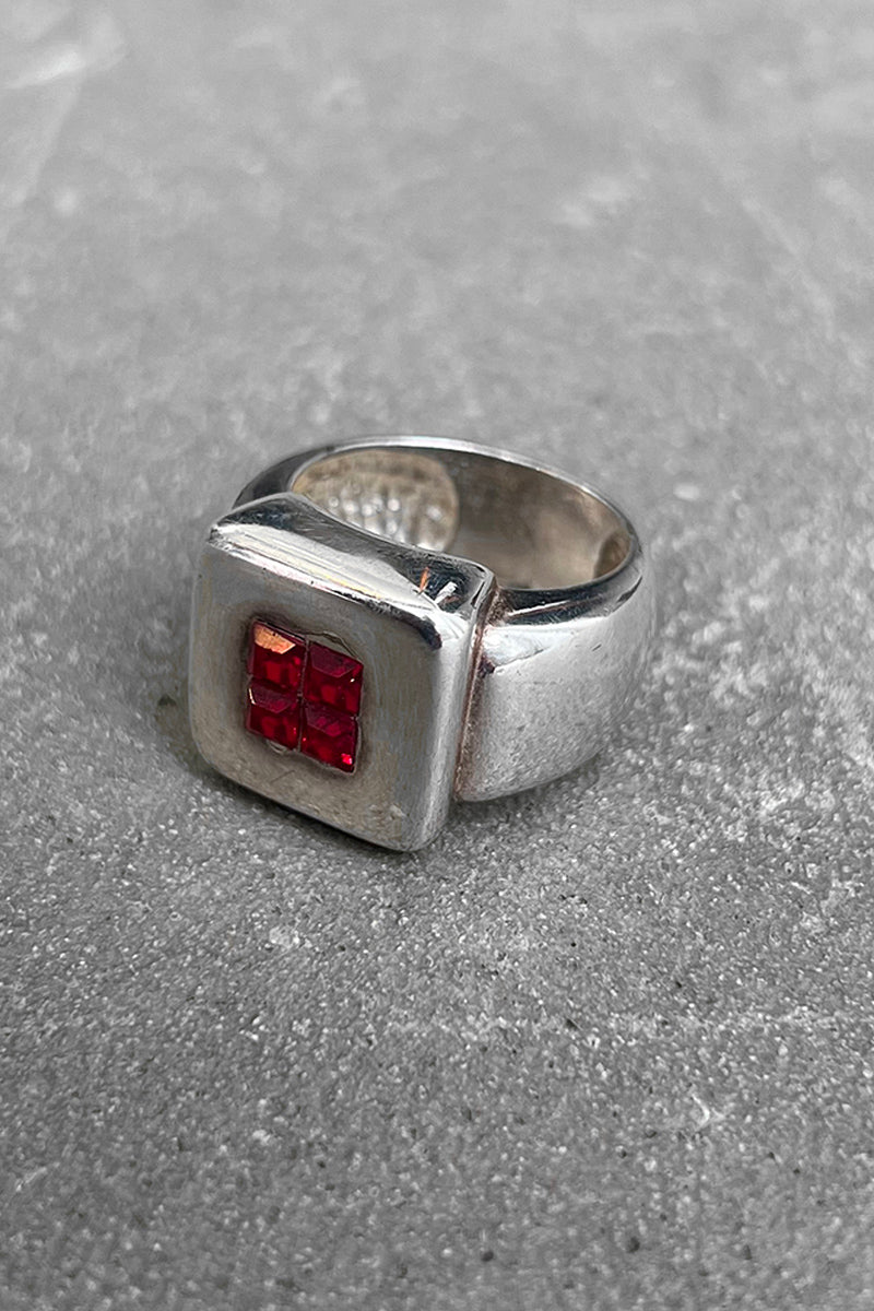 MADE IN ITALY 925 SILVER RING W/RED STONE / SILVER [SIZE: 15.5号相当 USED]
