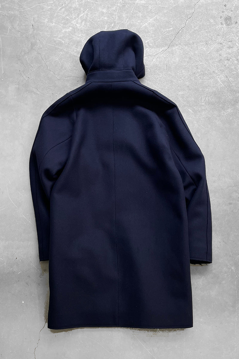 MELTON WOOL HOODIE COAT / NAVY [SIZE: 48 USED]