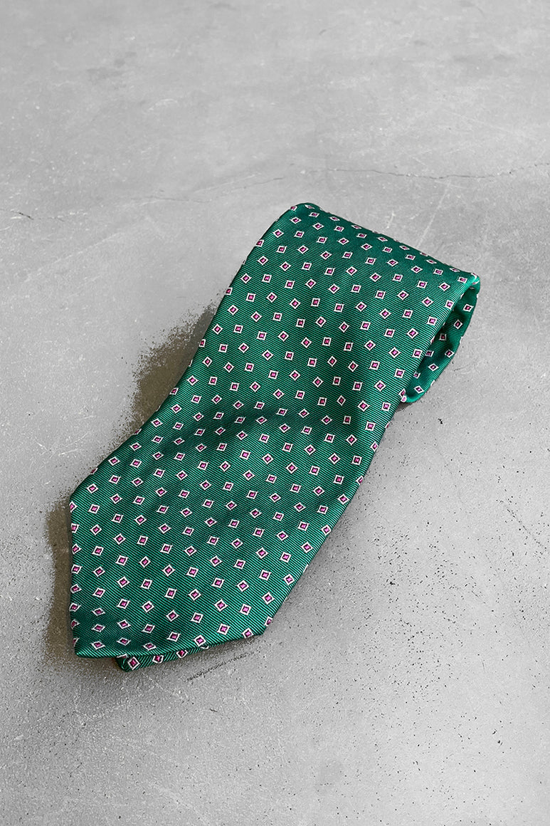 MADE IN ITALY 90'S PATTERN SILK NECK TIE / GREEN [SIZE: O/S USED]