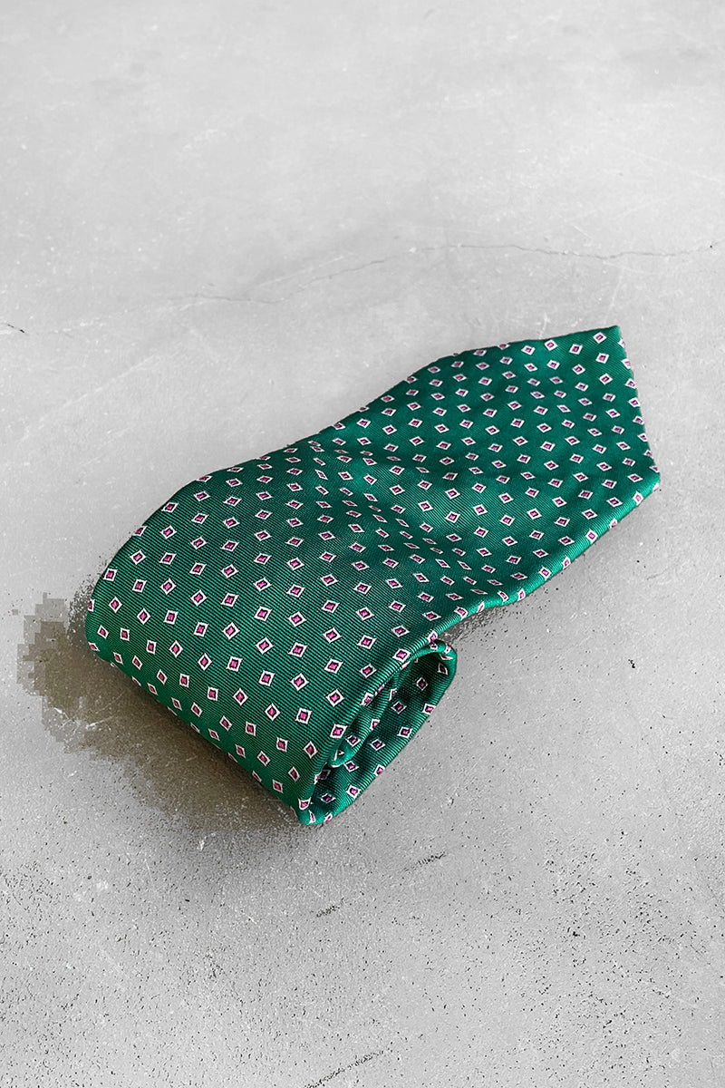 MADE IN ITALY 90'S PATTERN SILK NECK TIE / GREEN [SIZE: O/S USED]