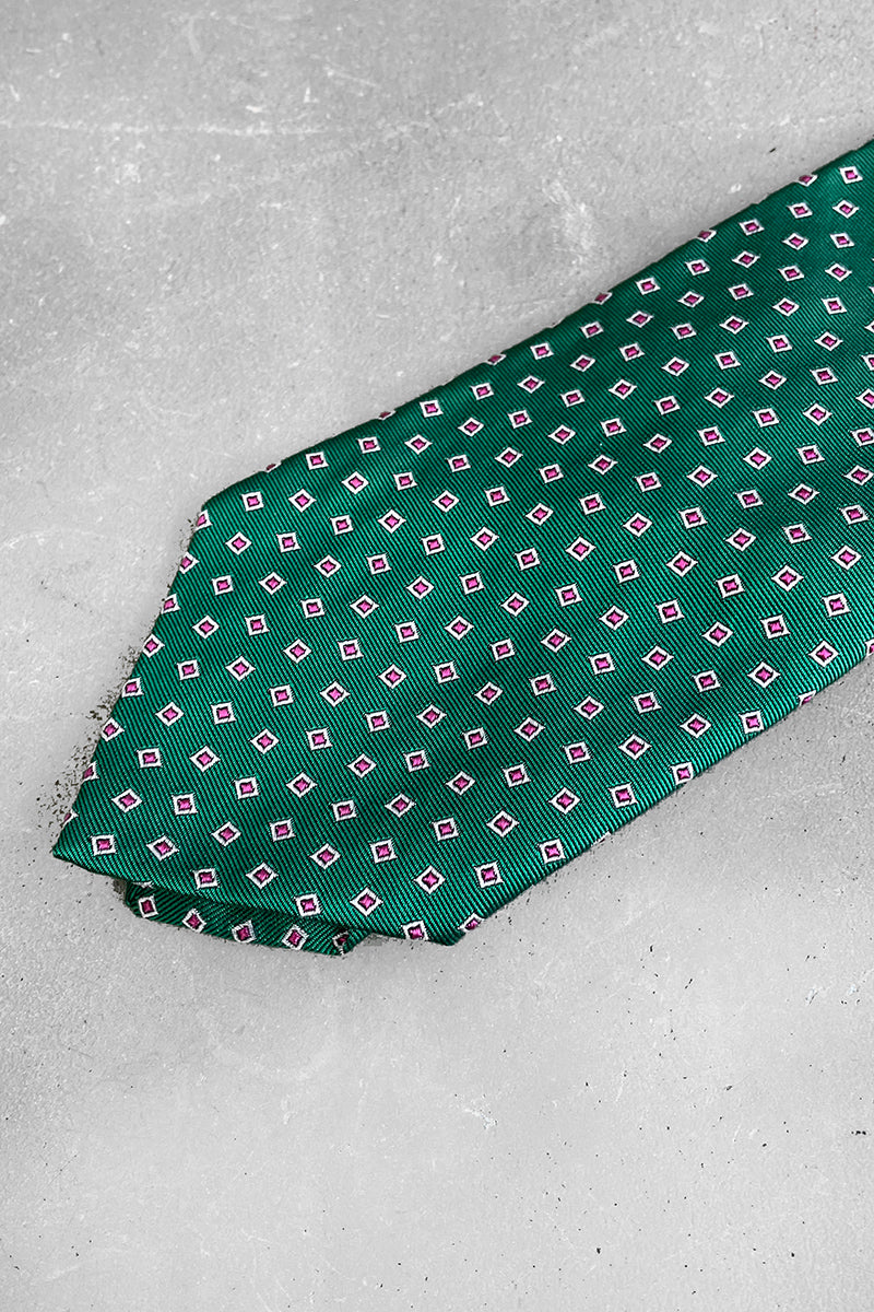 MADE IN ITALY 90'S PATTERN SILK NECK TIE / GREEN [SIZE: O/S USED]